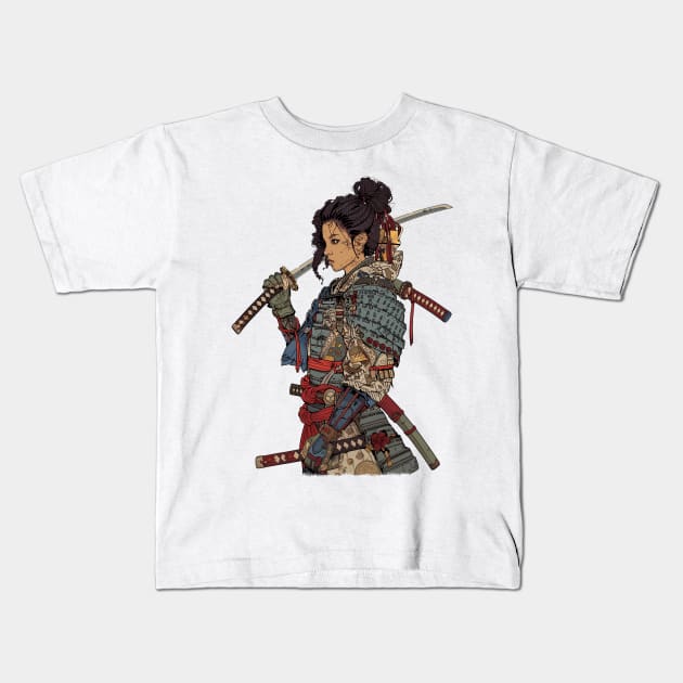 Afro Samurai Girl Japanese Art Kids T-Shirt by Vlaa